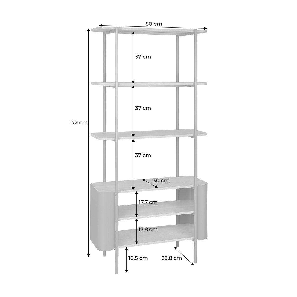 Etagère bibliothèque métal courbé et décor bois 6 niveaux MOLTO rouge, SWEEEK