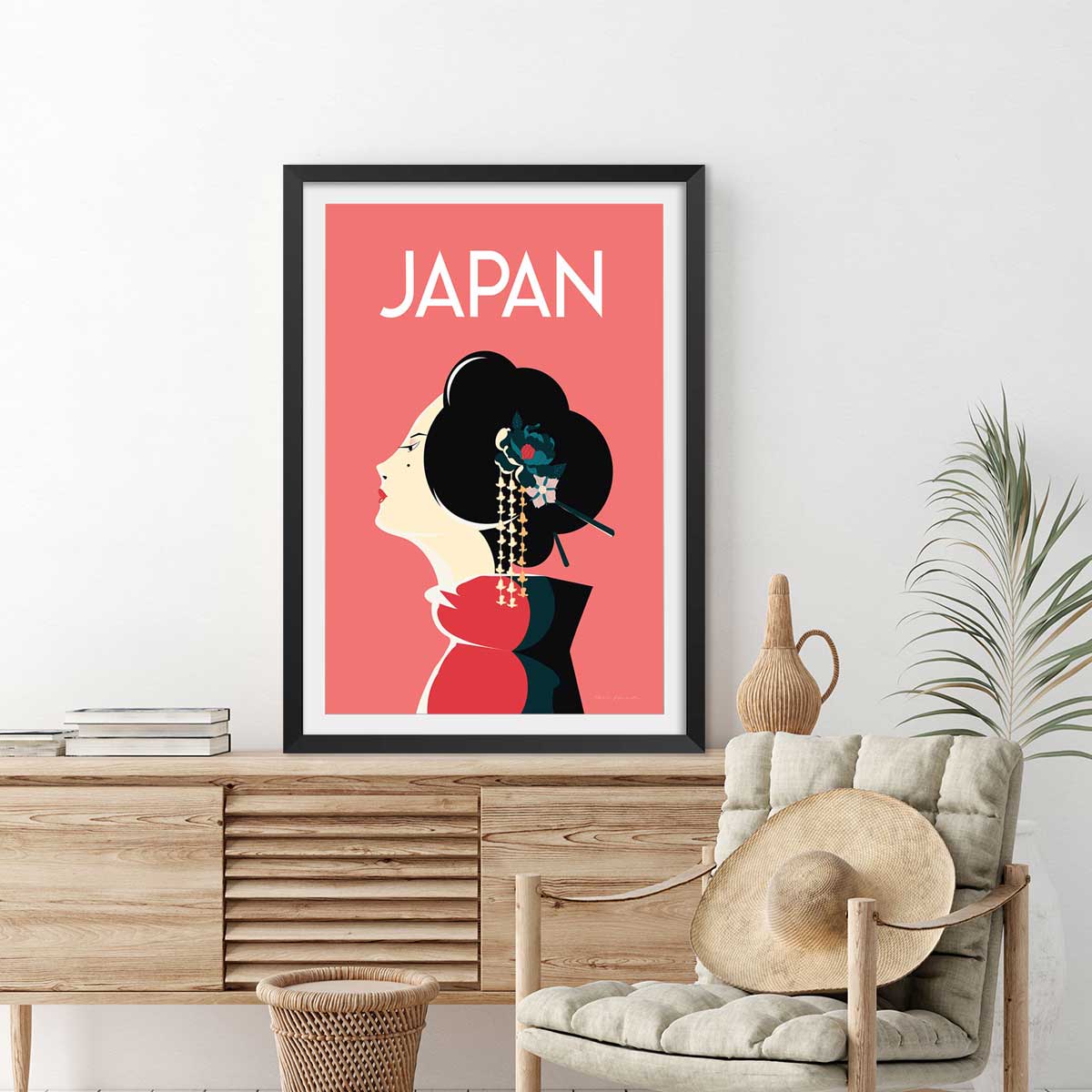 Affiche voyage Japon et tradition affiche + cadre en bois - noir, HEXOA