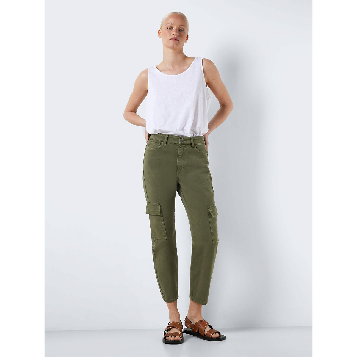 High Waist Cargo Trousers khaki, NOISY MAY