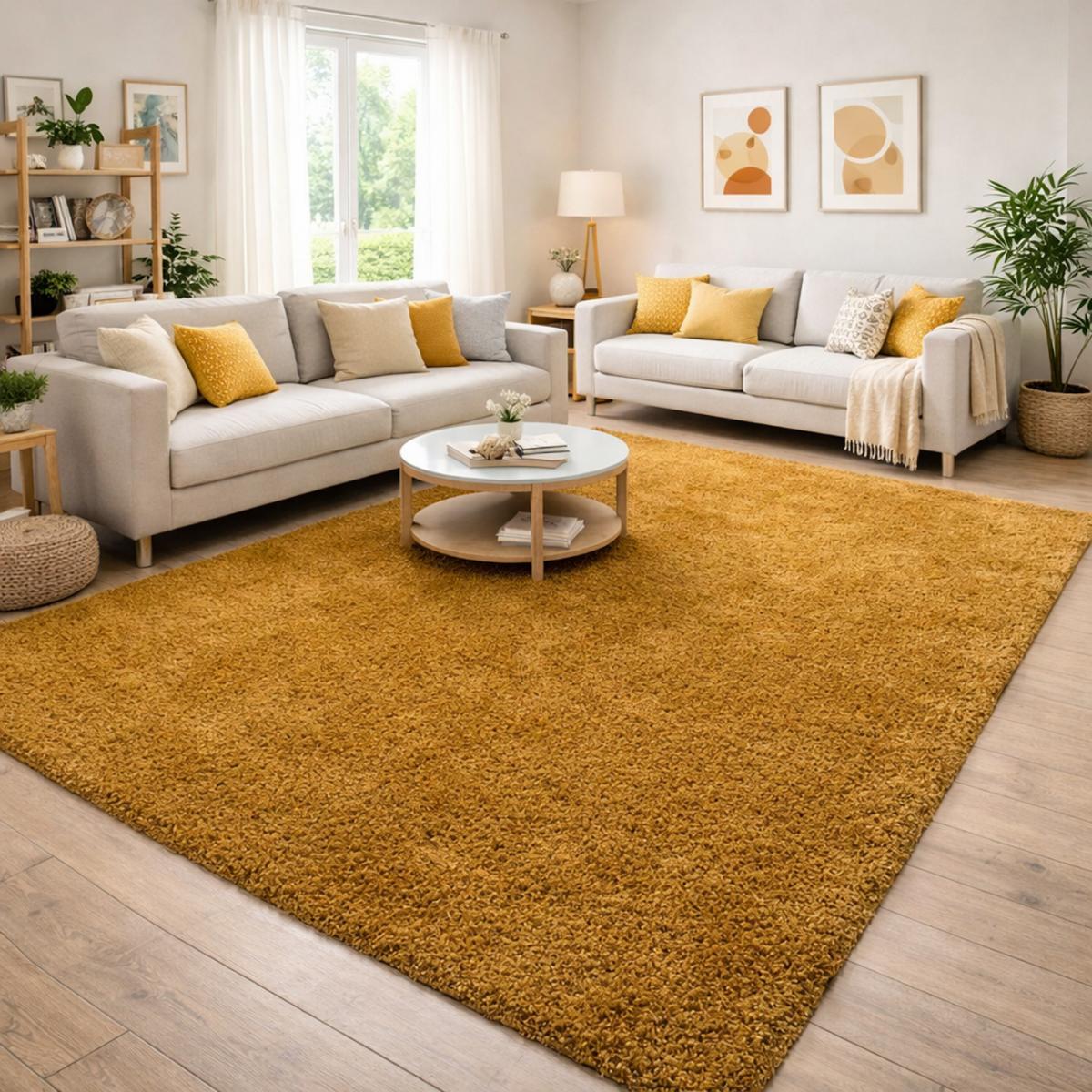Tapis poils longs shaggy tissé motif uni UNI I or, UN AMOUR DE TAPIS
