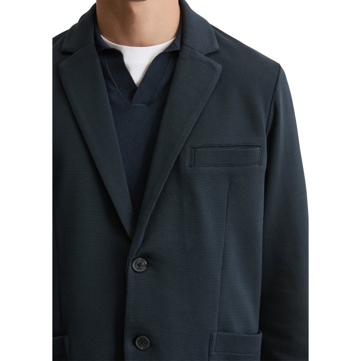 Blazer en jersey shaped en coton bio mélangé bleu foncé, MARC O'POLO