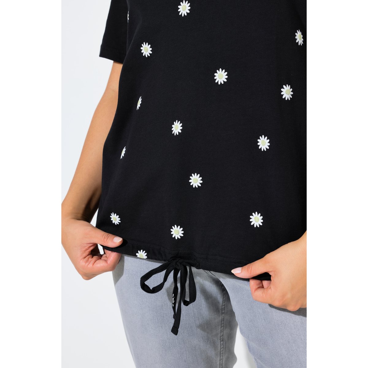 T-shirt à fleurs, cordon sous tunnel noir, ULLA POPKEN
