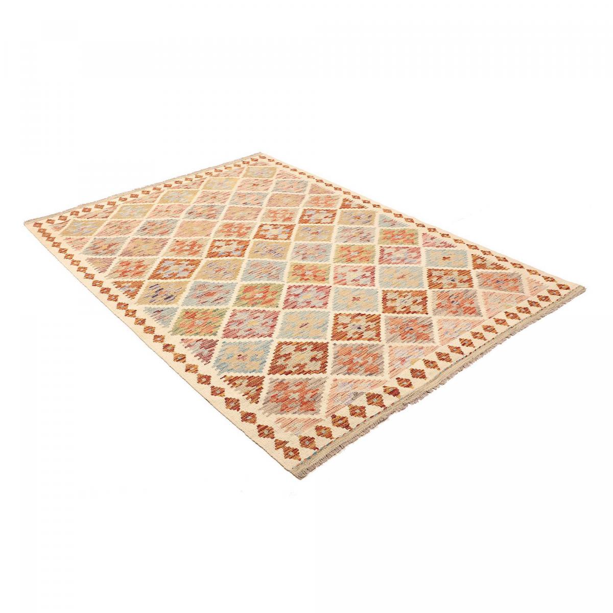 Tapis kilim ethnique, tissé à plat en laine, authentique KILIM 50 multicolore, bleu, orange, UN AMOUR DE TAPIS
