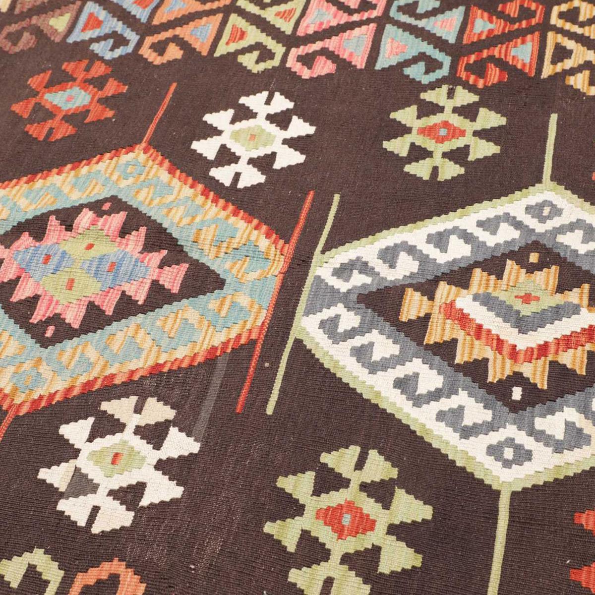 Tapis kilim au motif ethnique, tissé plat en laine, KILIM 32 noir, beige, multicolore, UN AMOUR DE TAPIS