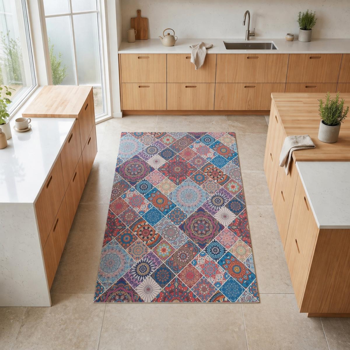 Tapis kilim à motif géométrique authentique, LYN11 BOHEME bleu, rouge, multicolore, UN AMOUR DE TAPIS