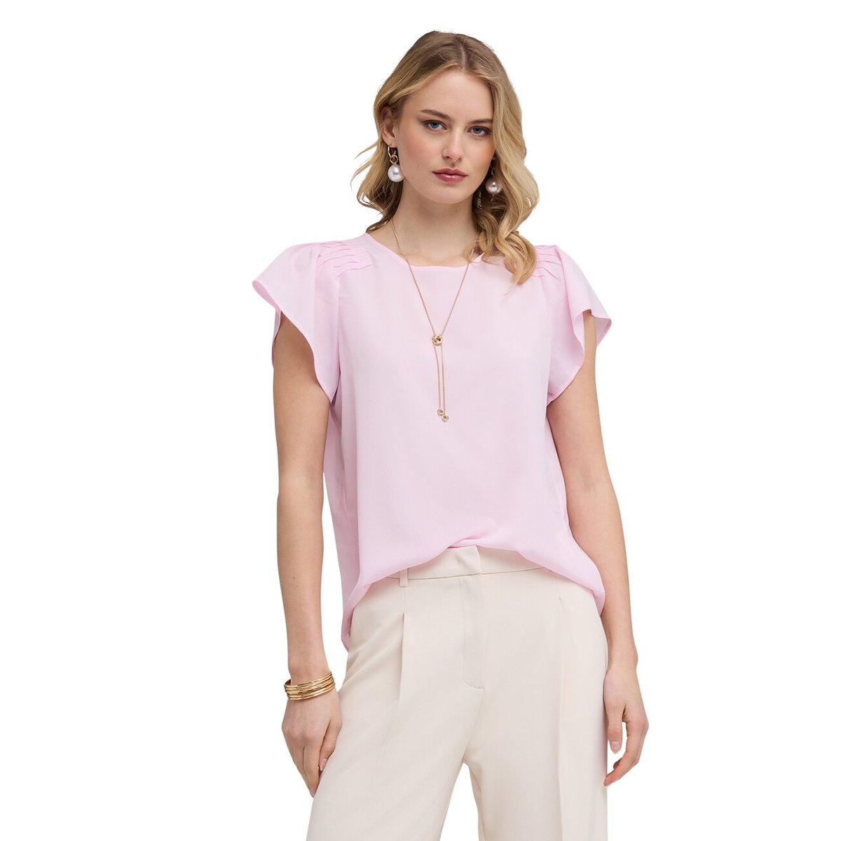 Blouse en crêpe de chine avec plis beige, MOTIVI