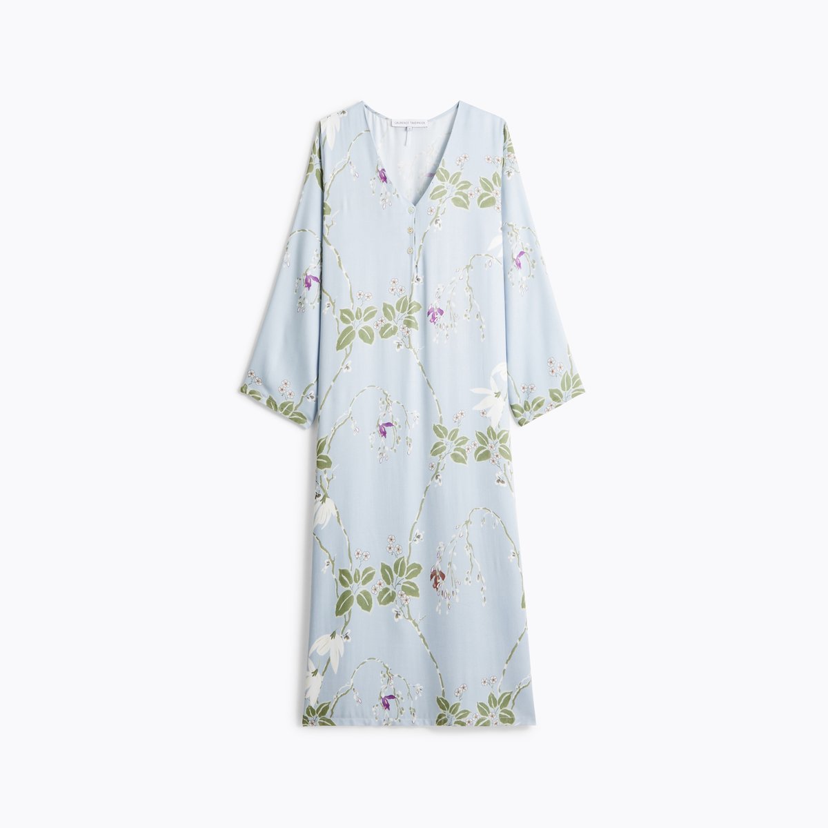 Chemise de nuit longue col v en satin RAMEAU givre, LAURENCE TAVERNIER