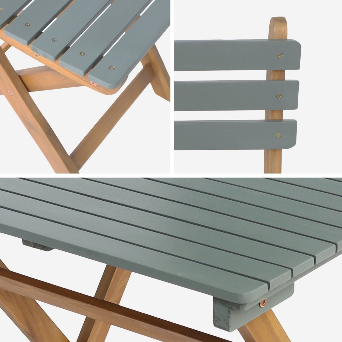 Table de jardin pliante bois d'acacia + 2 assises HILORA kaki, SWEEEK
