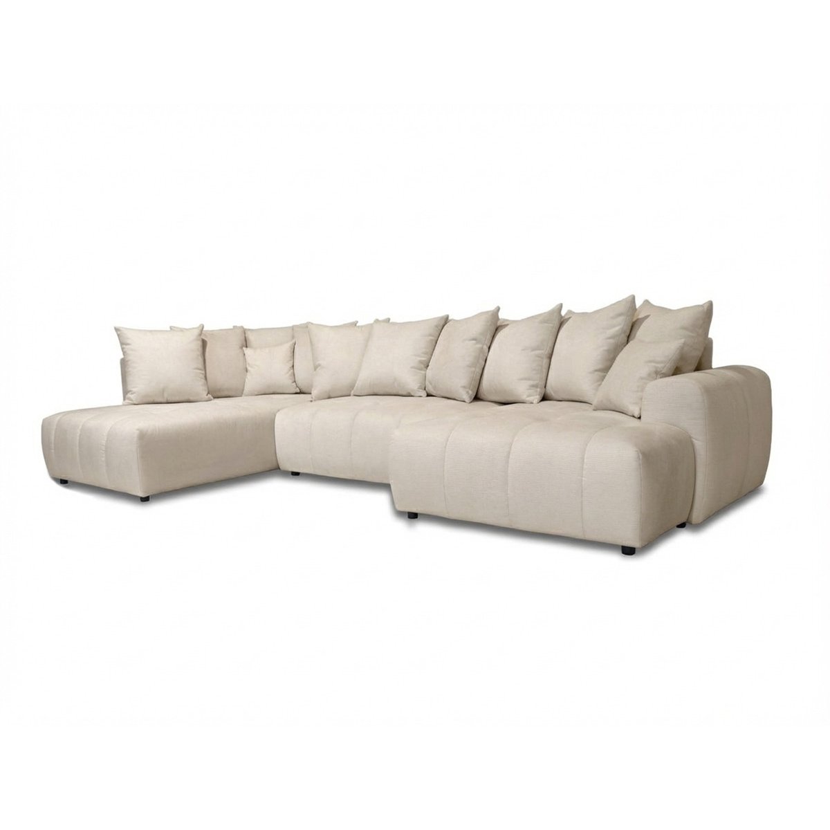Canapé panoramique convertible 6 places en tissu chiné, ROXELANE beige, BOBOCHIC