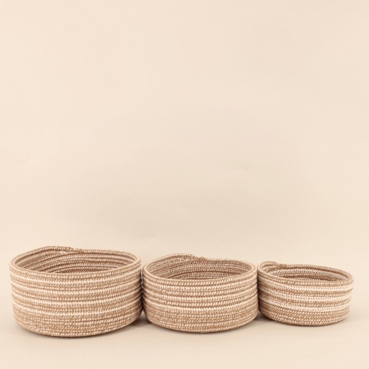 Lot de 3 paniers ronds en corde de coton beige, AZAO