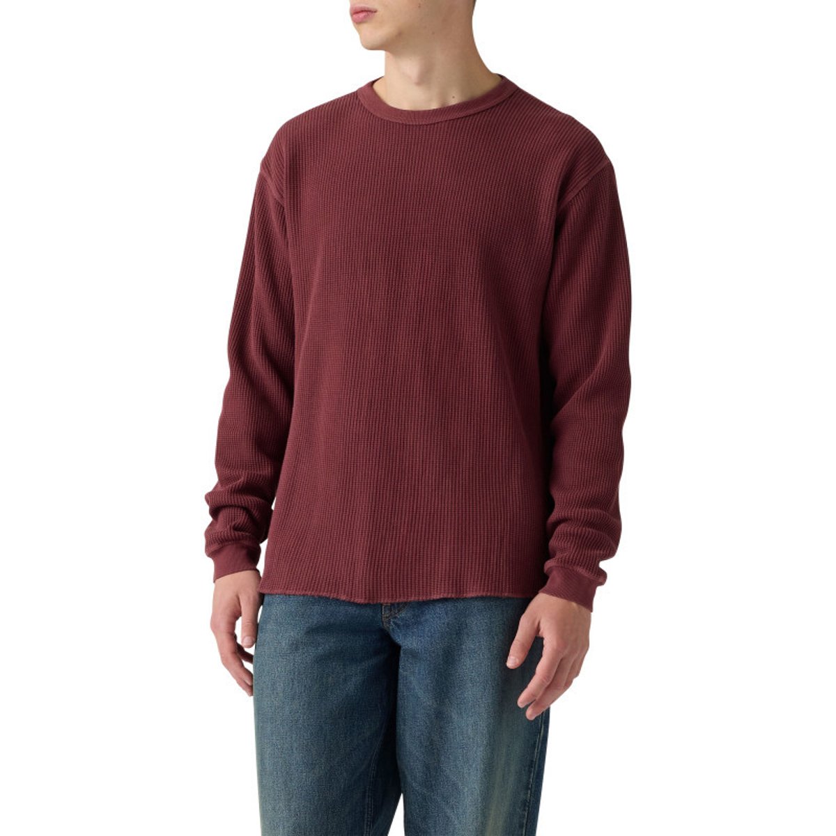 T-shirt en coton bordeaux à coupe droite pourvu de manches longues rouge foncé, LEVI'S