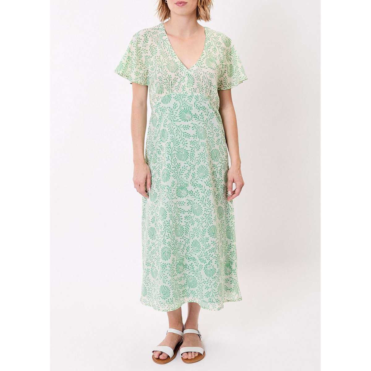 Robe midi voile de coton bio DAMANA vert clair shakil, LA FIANCÉE