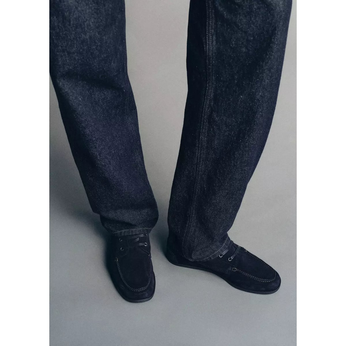 Chaussures bateau cuir bleu indigo, MANGO MAN