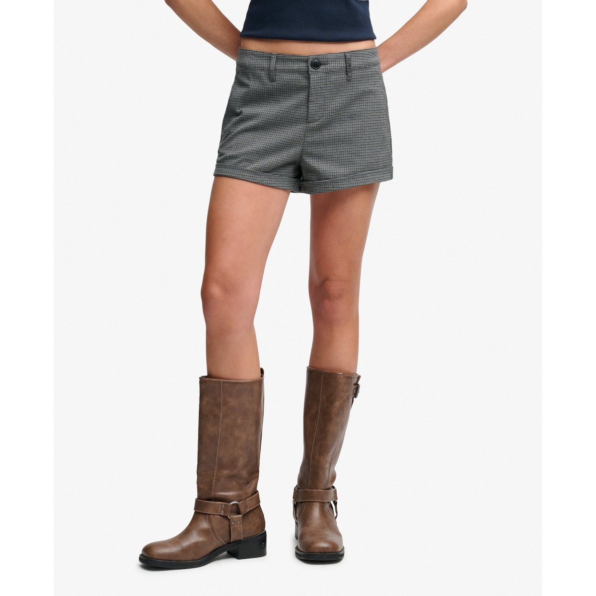 Short Hot Carreaux Coupe Décontractée pied-de-poule gris, SUPERDRY