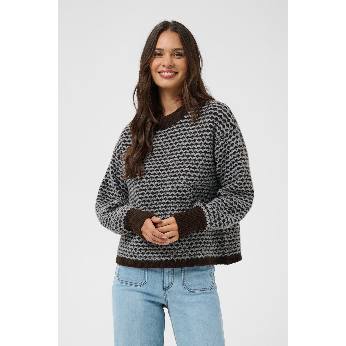 Pullover tricoté marron gris coffee bean m./grey m. pattern, KAFFE