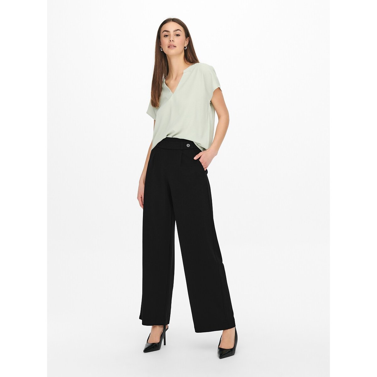 Pantaloni larghi, vita alta nero , JDY
