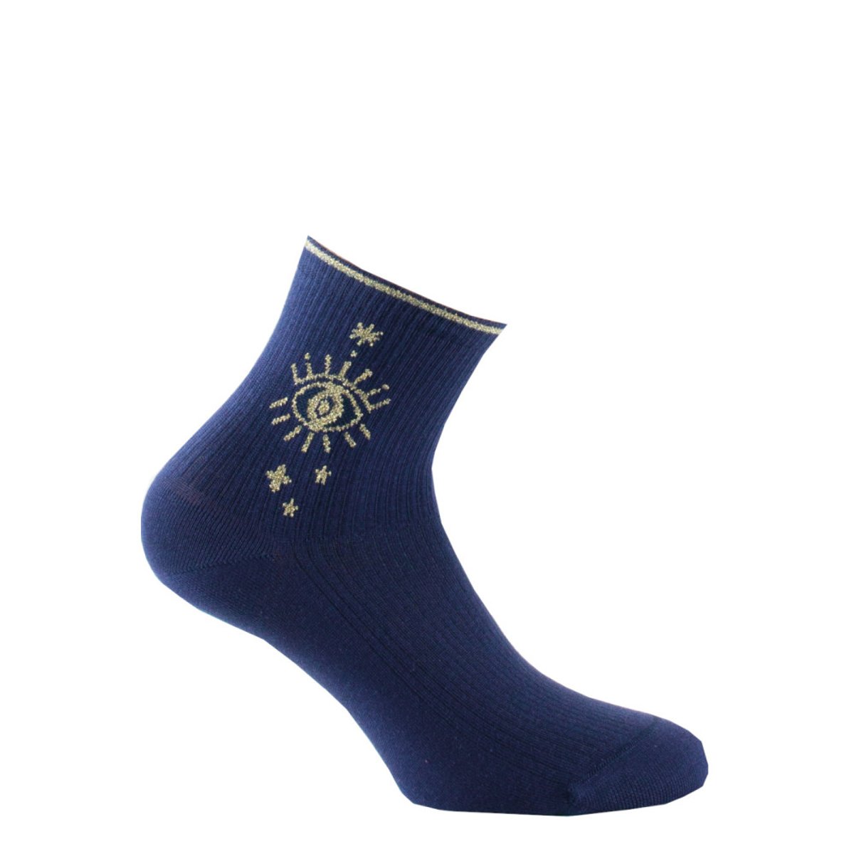 Socquettes femme en coton motif Oeil placé MADE IN FRANCE marine, KINDY