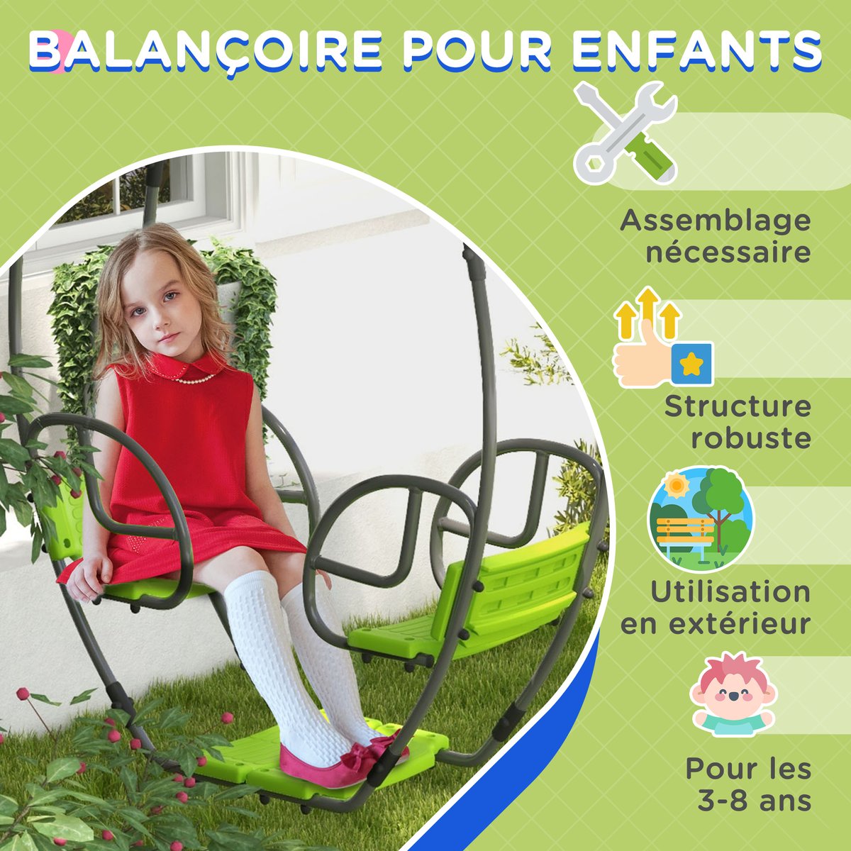 Balançoire pour enfants Métal Vert vert, OUTSUNNY