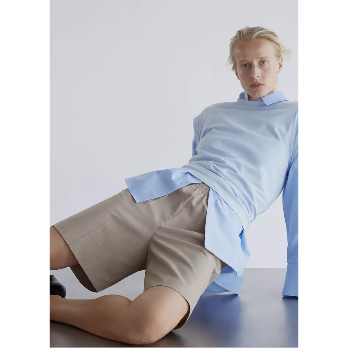 Bermuda droit taille haute beige, MANGO