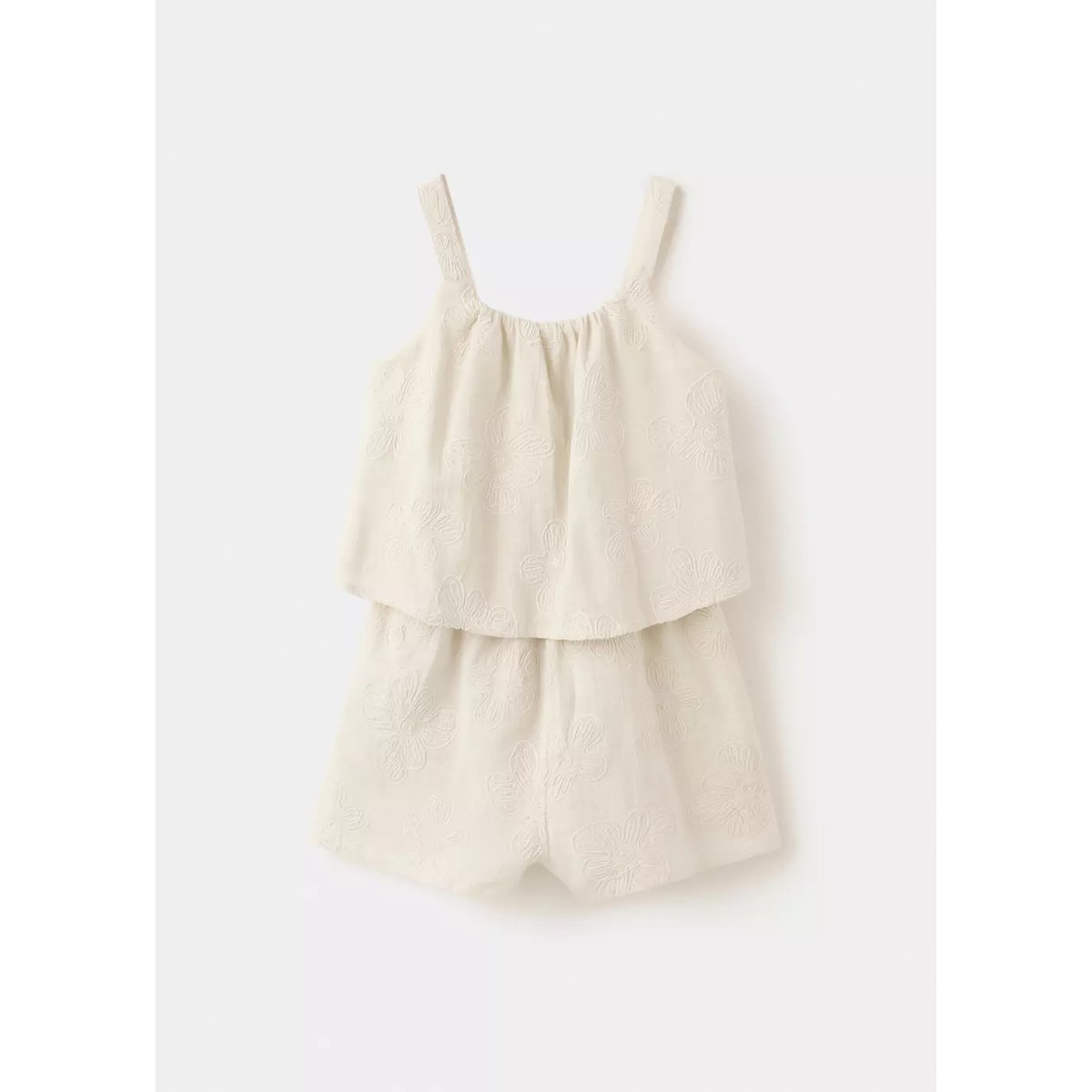 Combinaison à bretelles avec broderie florale écru, MANGO KIDS