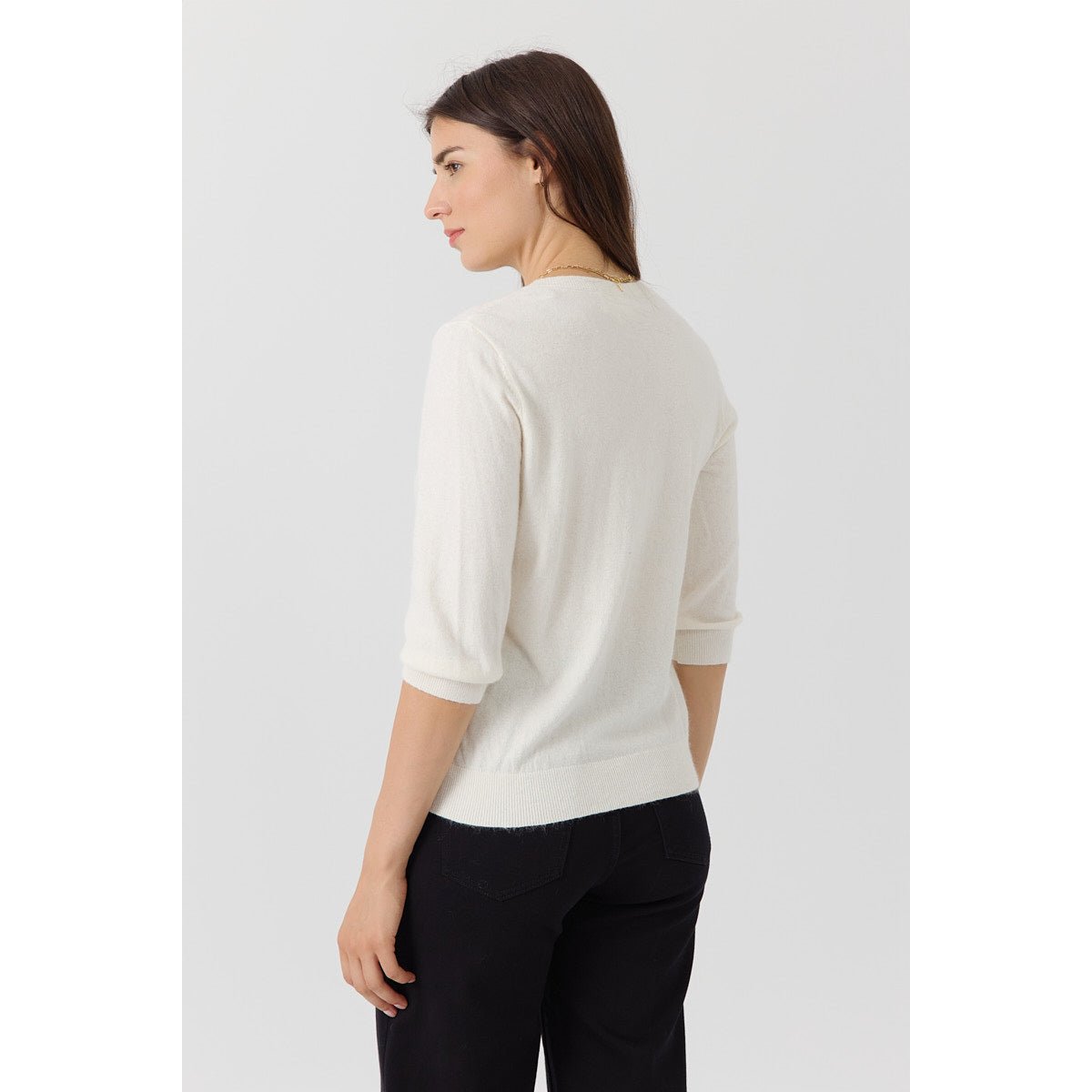 Pull coupe courte manches 3/4 col rond BADRA cream, ARTLOVE