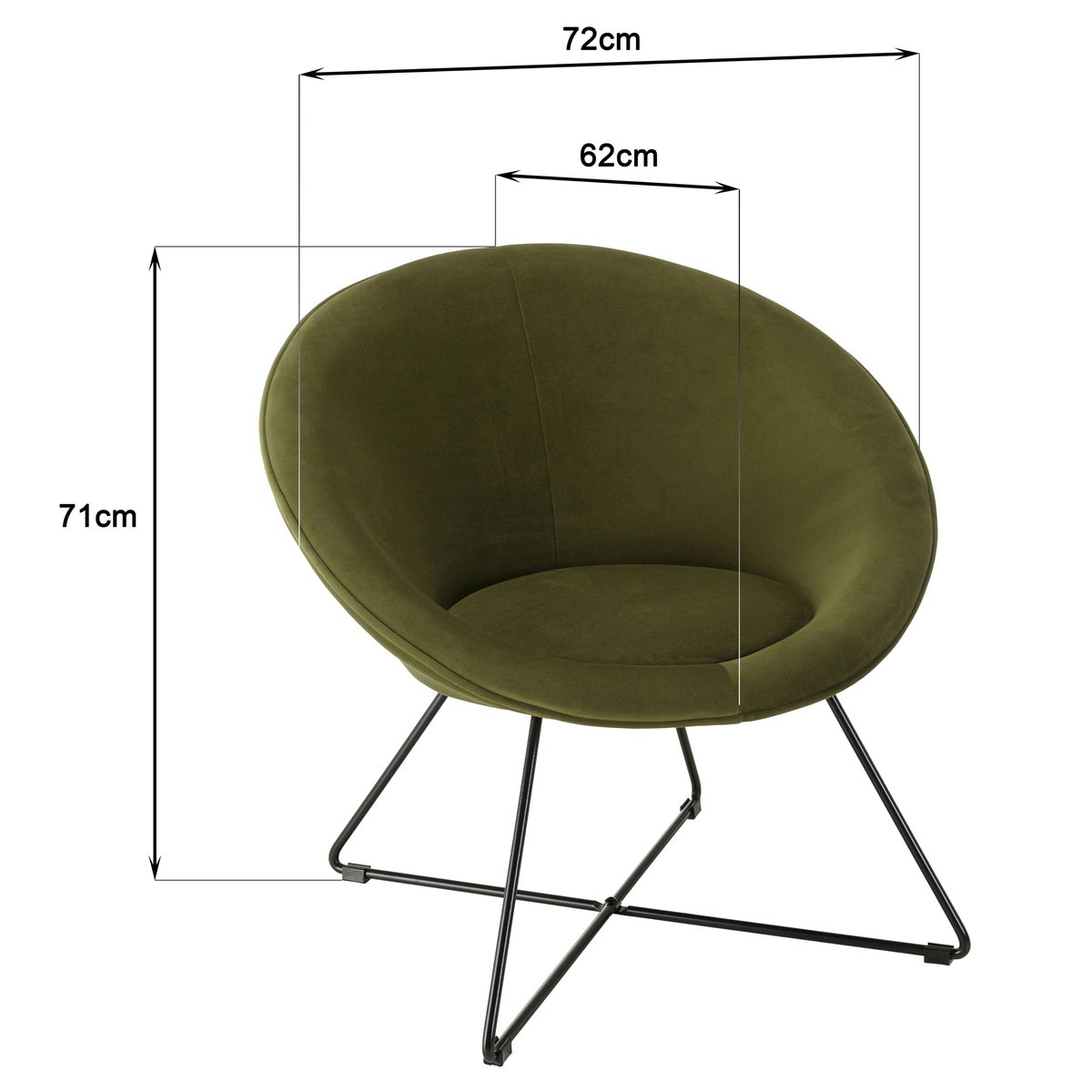 Fauteuil de salon rond velours vert olive TIM vert, PIER IMPORT