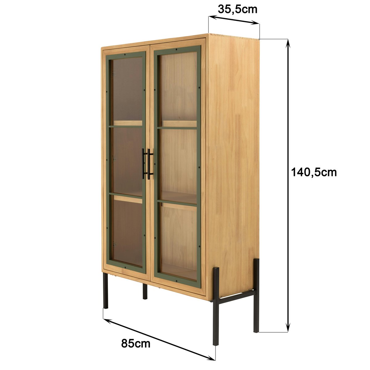 Vaisselier bois clair et contour vert BAGAN bois naturel, PIER IMPORT