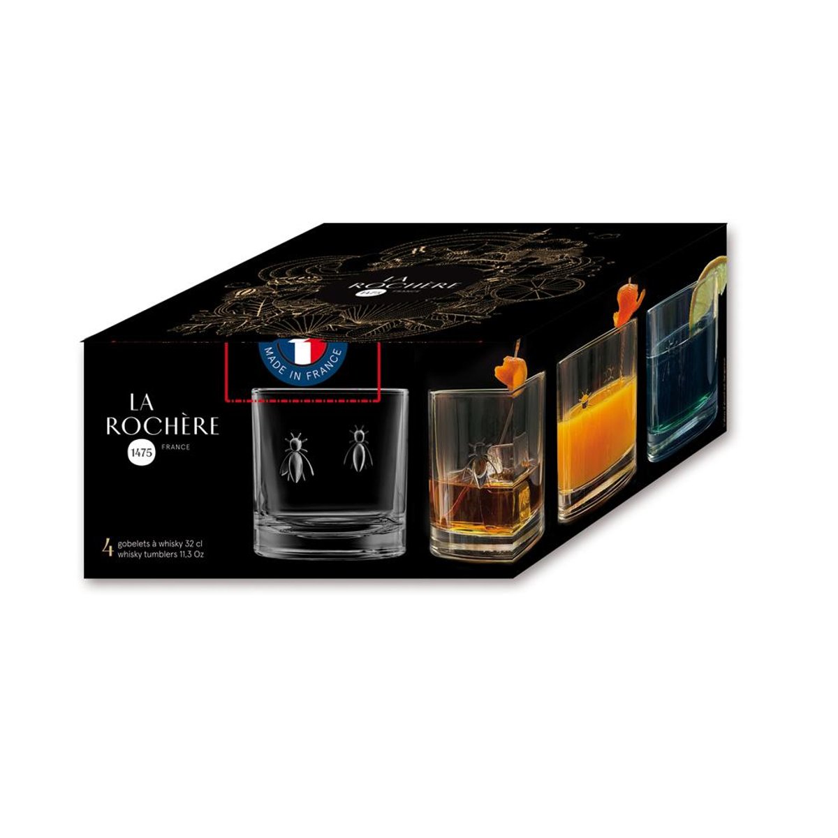 Boite de 4 verres à whisky Abeille 32 cl - ABEILLE transparent / cristal, LA ROCHERE