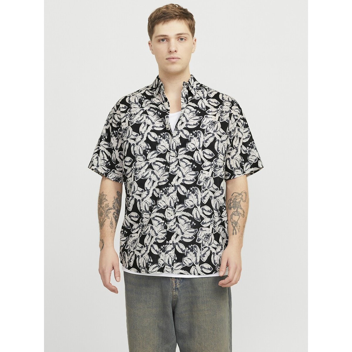 Bedrukt hemd in katoen zwart, JACK & JONES