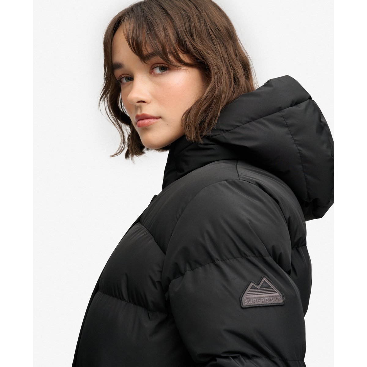 Doudoune mi-longue à capuche Sports noir, SUPERDRY