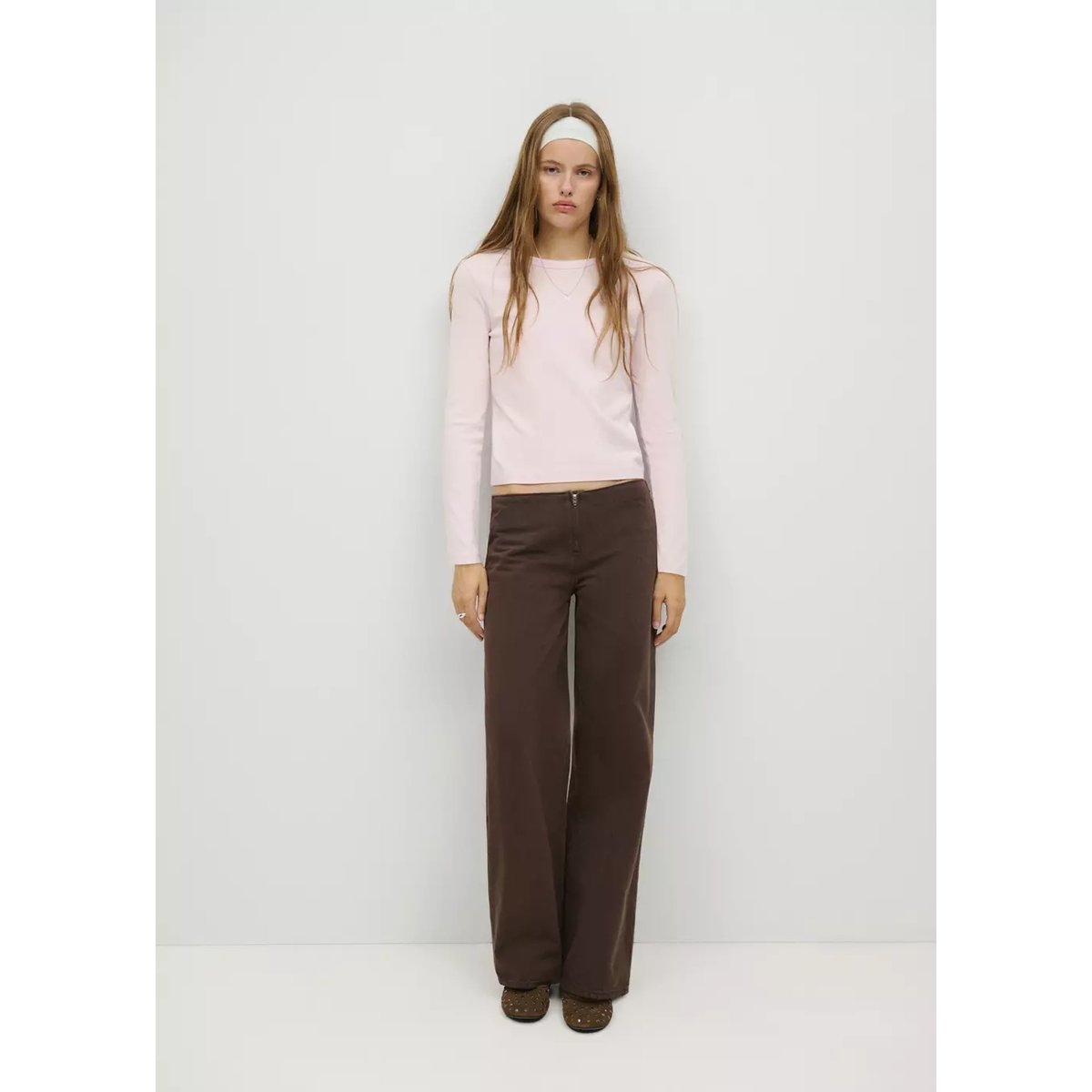 Jean taille basse coupe droite marron, MANGO TEEN