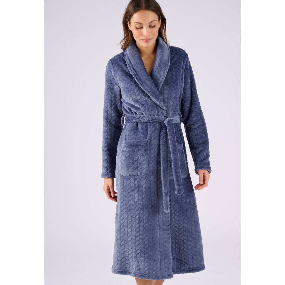 Robe de chambre Thermolactyl en maille douce bleu nuit, DAMART