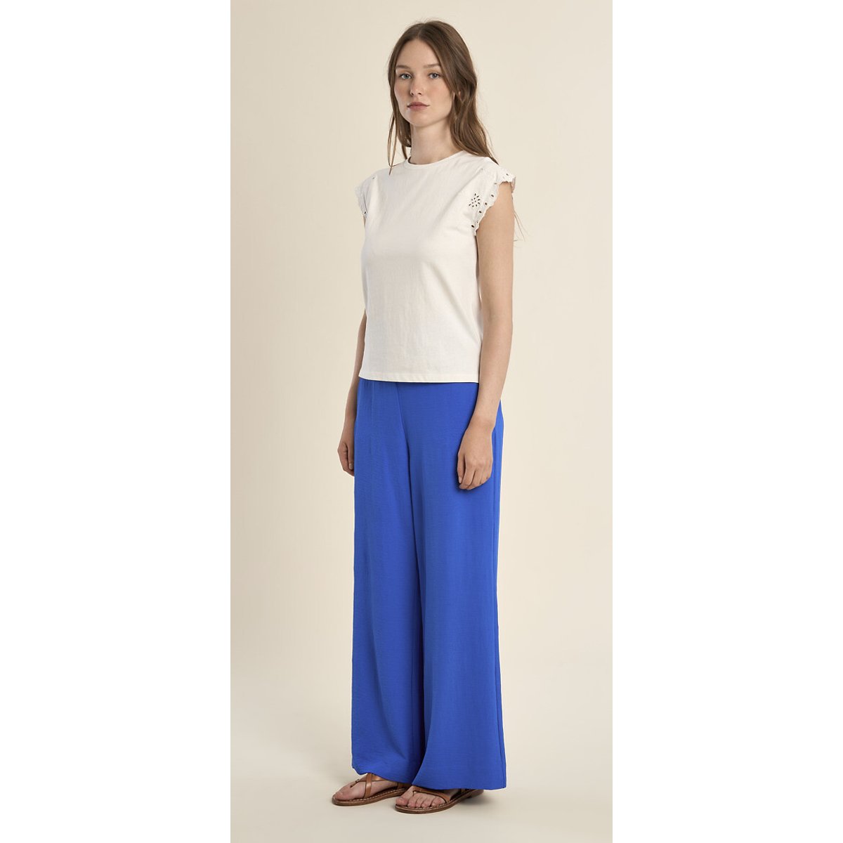 T-shirt manches courtes col rond détail ajouré blanc, MOLLY BRACKEN