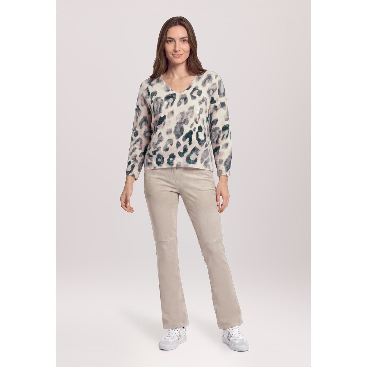 Pull-over en maille à manches chauve-souris gris/beige, BETTY BARCLAY