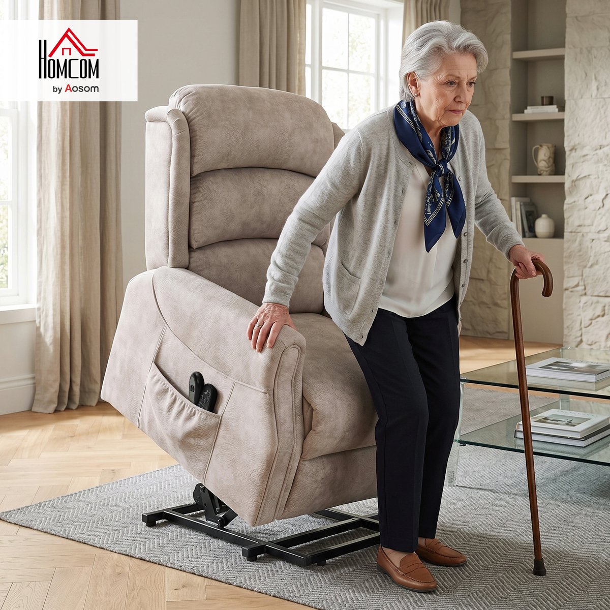 Fauteuil releveur multifonctionnel Velours beige, HOMCOM