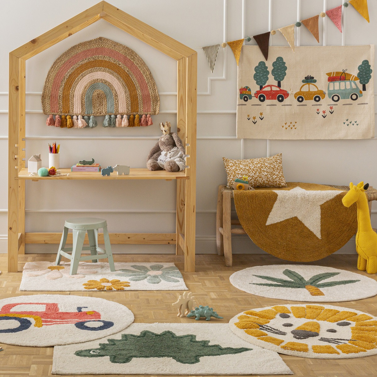 Tapis enfant rond palmier en coton PALMIER blanc, FUTURE HOME
