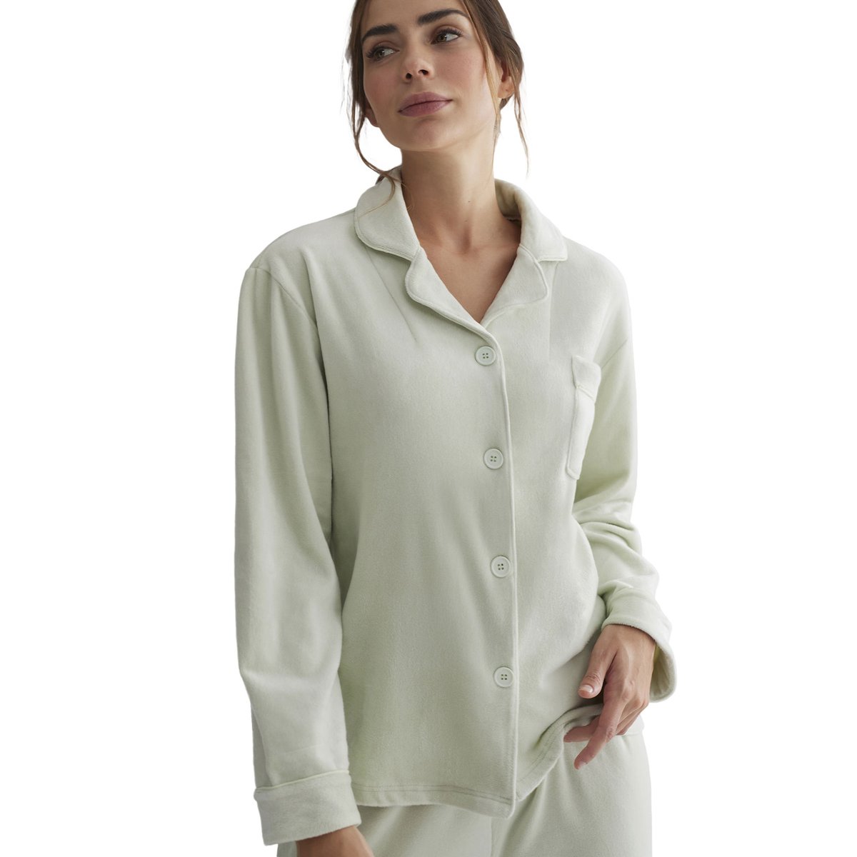 Tenue détente et intérieur pyjama pantalon chemise Polar Soft vert, SELMARK