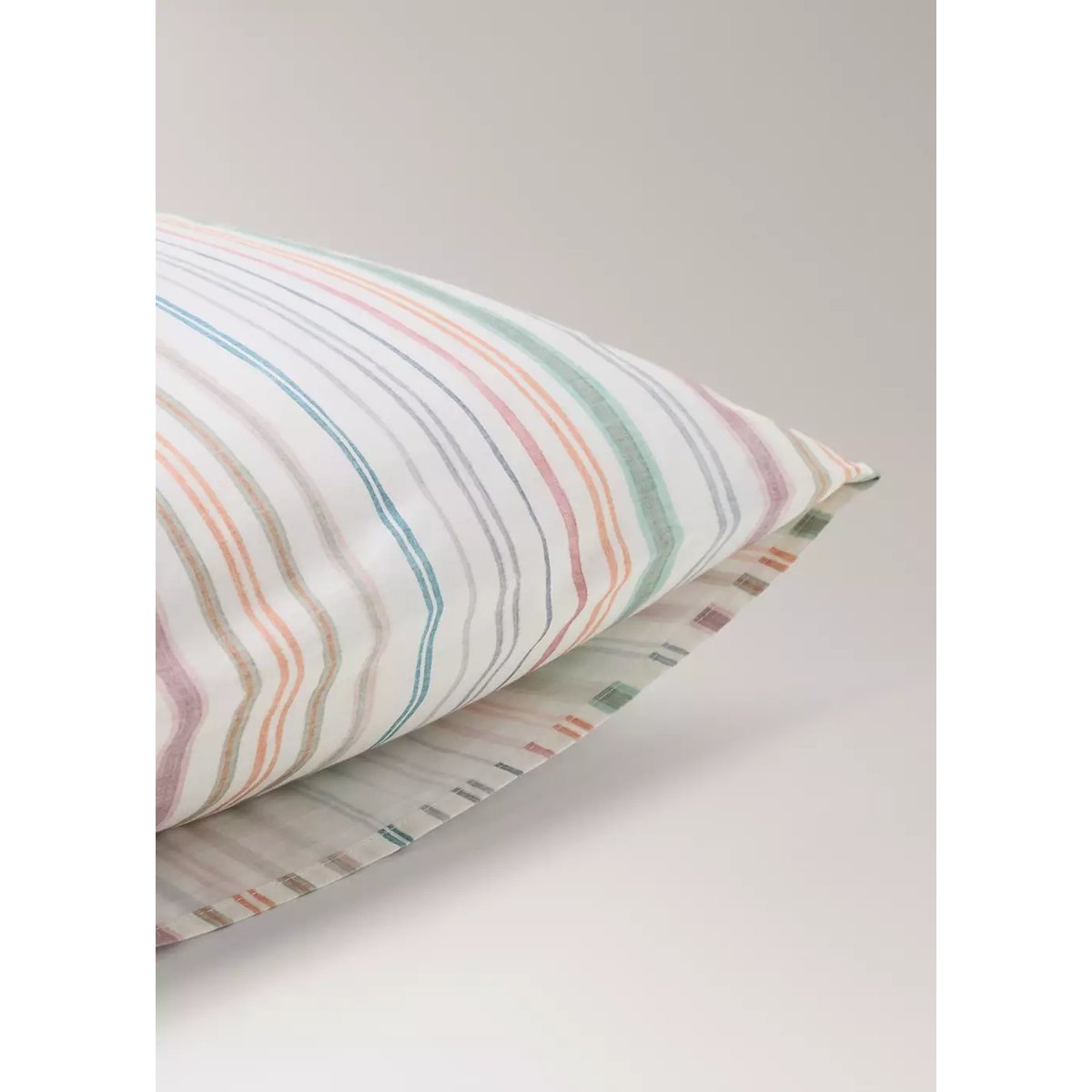 Taie d'oreiller percale de coton rayures multiples colorées 60x60 cm vert, MANGO HOME