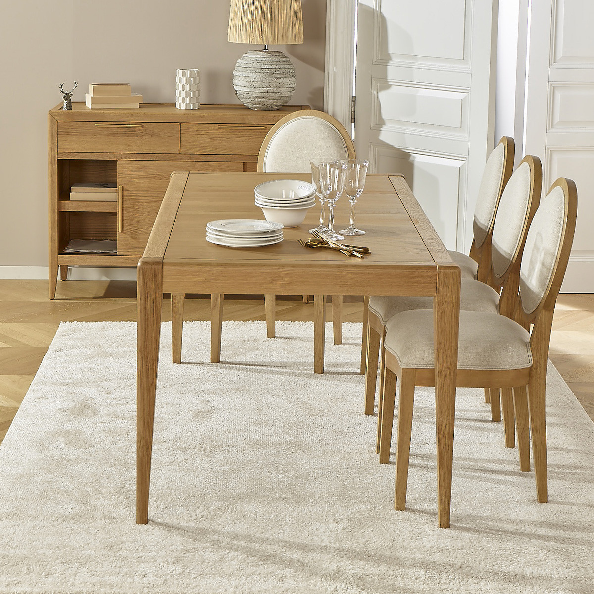 Table à manger en chêne aux angles arrondis, 8 couverts en chêne, 180 x 90 cm TENNESSEE beige, ROBIN DES BOIS