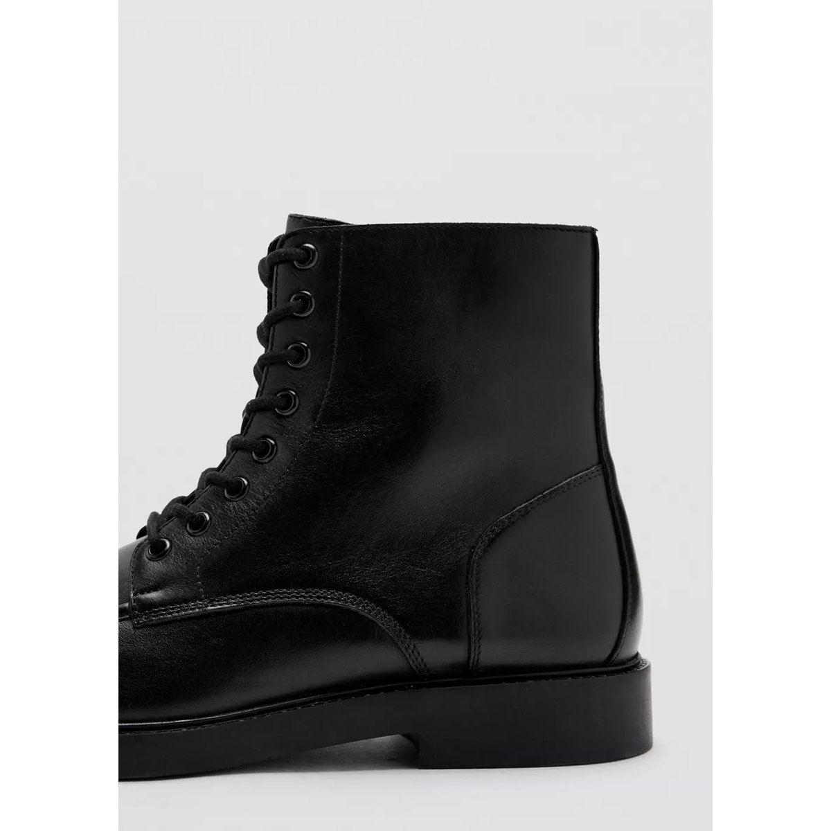 Bottines cuir lacets noir, MANGO TEEN