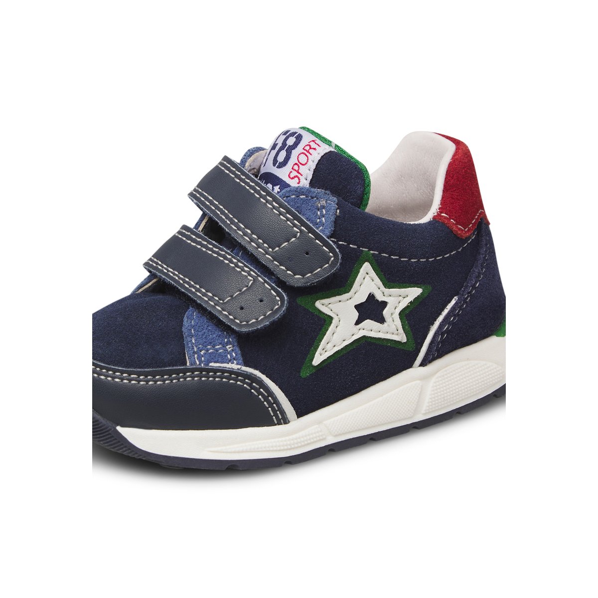 Baskets en cuir et suède NUPPI VL. bleu marine-rouge-, FALCOTTO