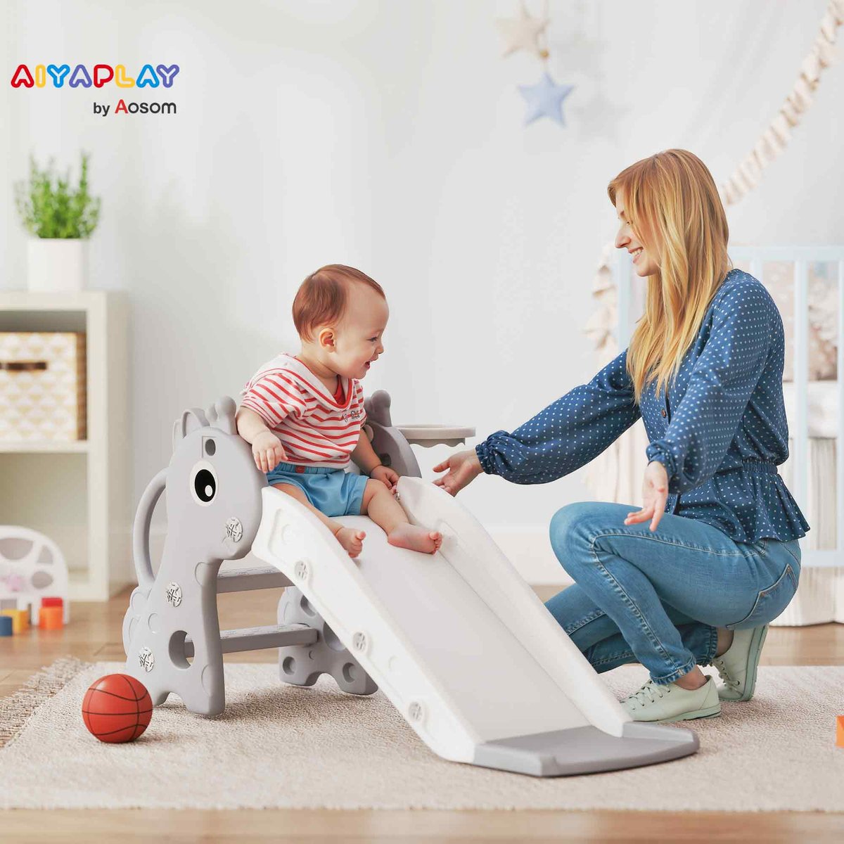 Toboggan pour enfants Plastique Gris gris, blanc, AIYAPLAY