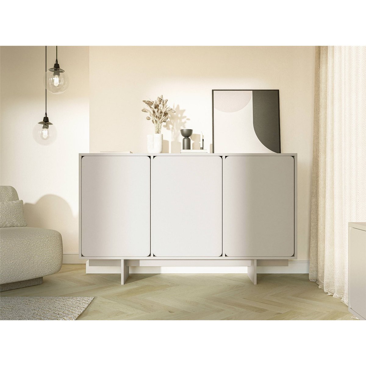Buffet bas 3 portes collection WUWU beige grisé, RECOLLECTION