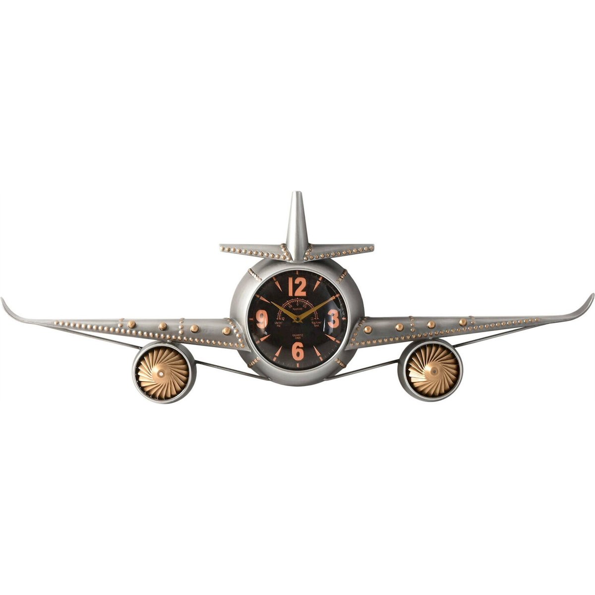 Horloge murale Avion en métal style Vintage argent effet métal et or vintage, RECOLLECTION