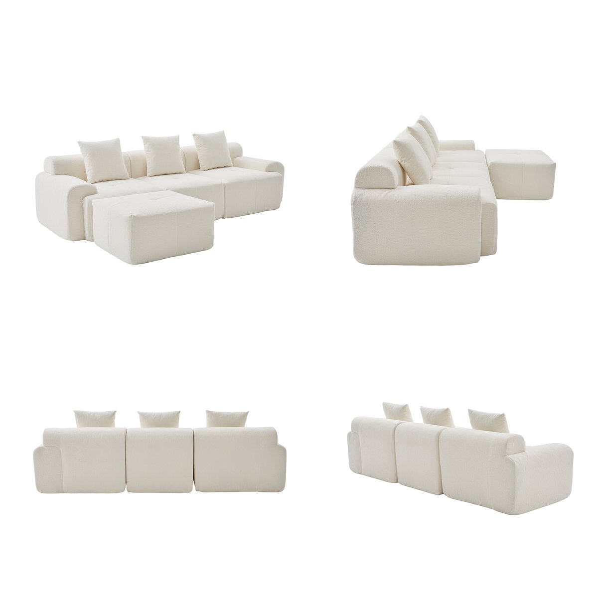 Canapé d'angle réversible compressé 3 places avec pouf, LANDIB beige, MEUBLES COSY