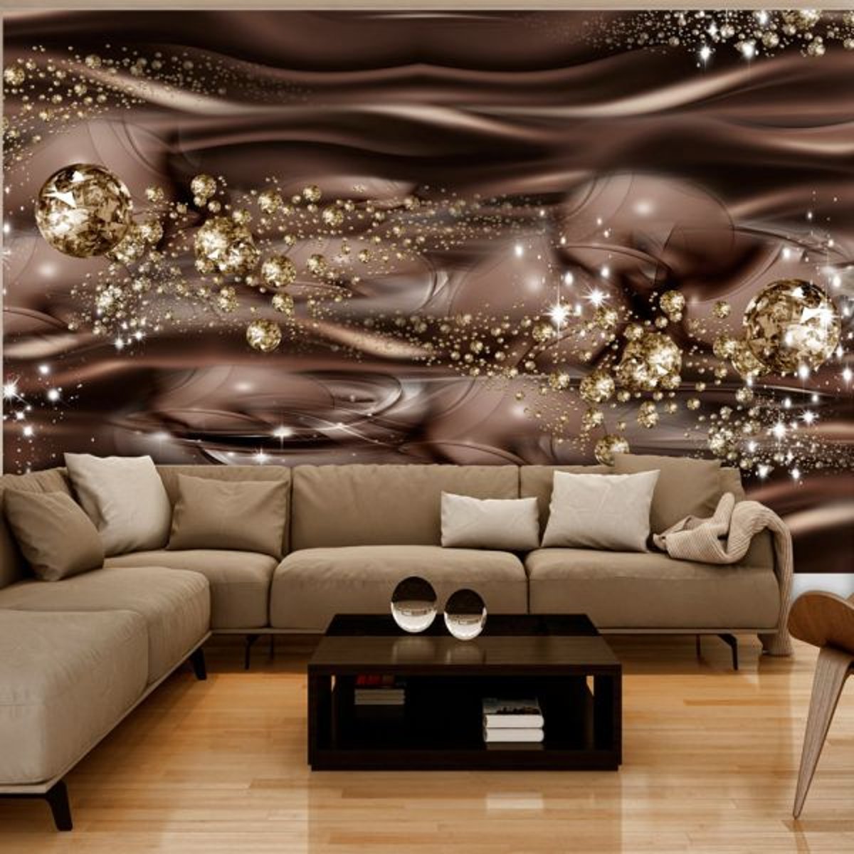 Papier peint intissé panoramique Abstractions Chocolate River jaune / doré, EDEN