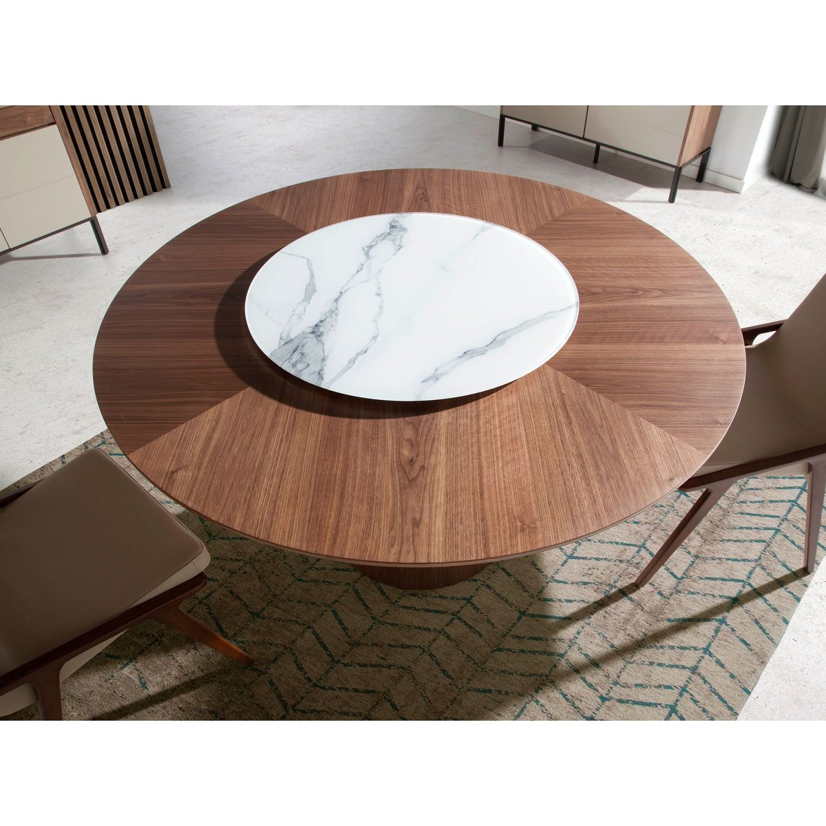 Table à manger ronde rotative noyer blanc | noyer, ANGEL CERDA