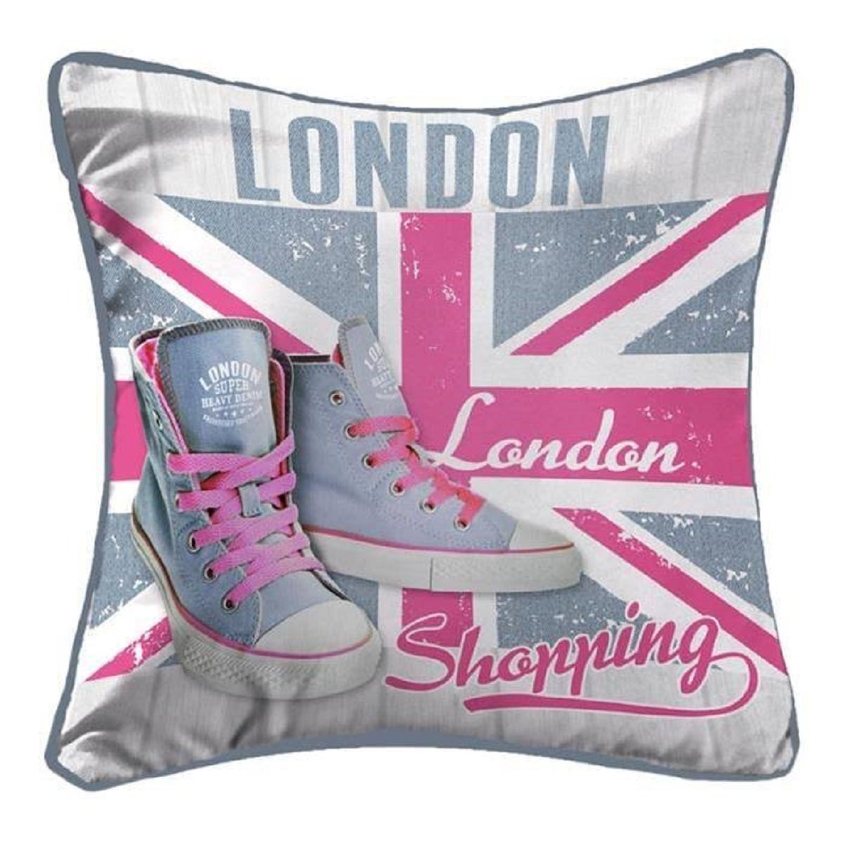 Coussin passepoil Londres girly gris, EDEN