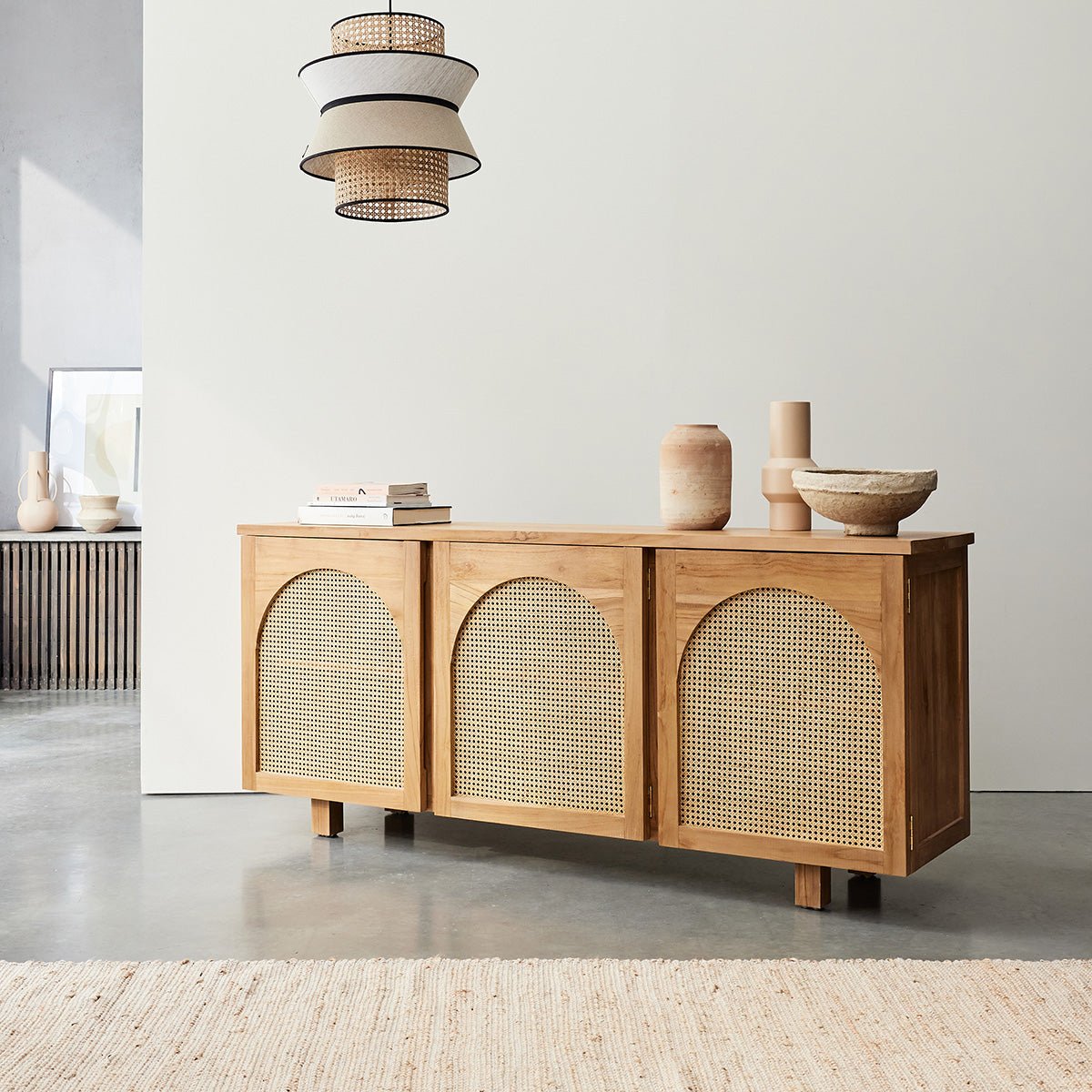 Buffet en bois de teck et cannage 183 cm LOÉ naturel, BERAH GETAH