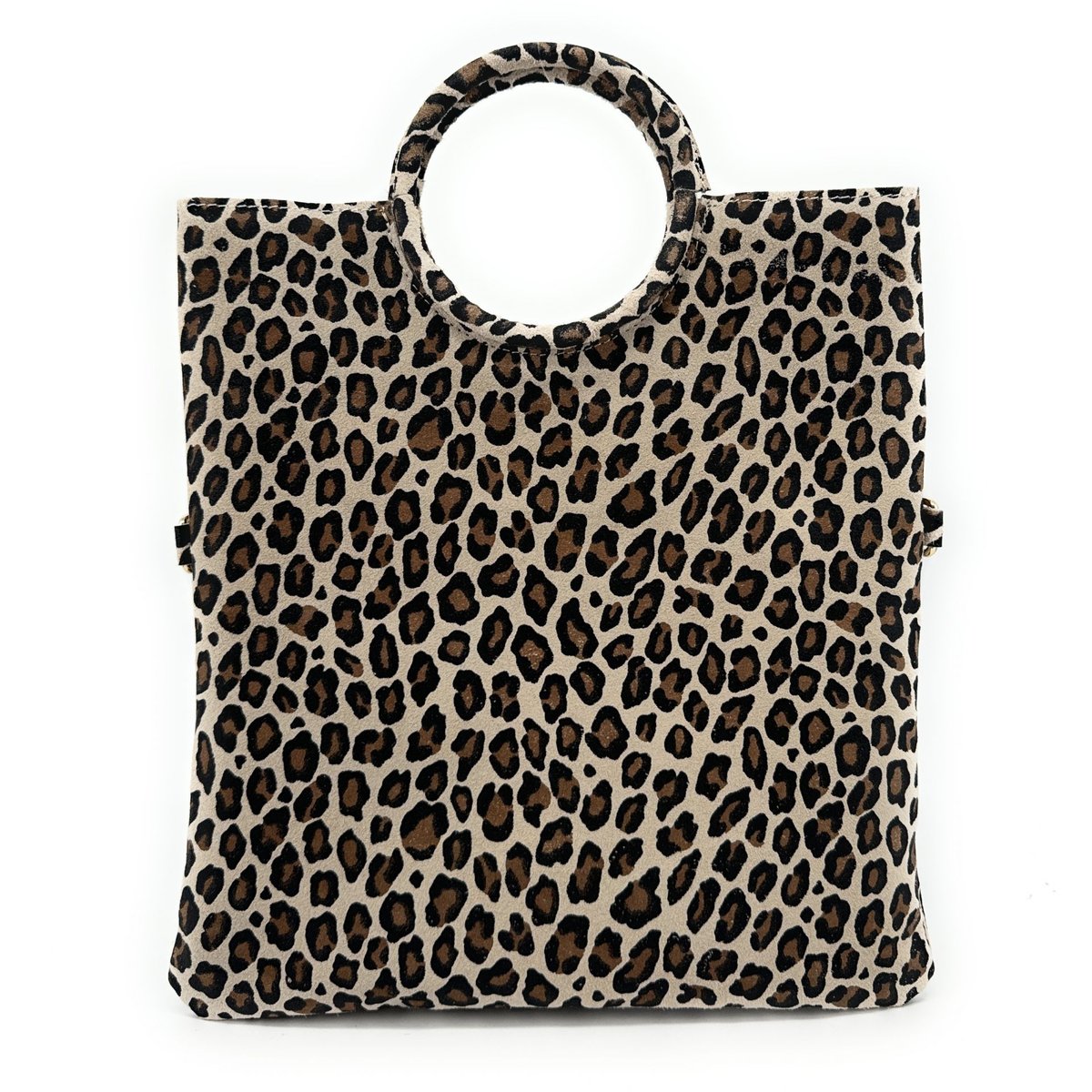 Sac pochette en croute de cuir CHARLOTTE ET LEO léopard taupe clair, OH MY BAG